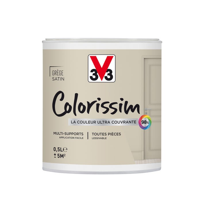 Peinture intérieure multi-supports acrylique satin grege 0,5 L - V33 COLORISSIM
