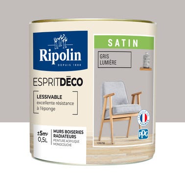 Peinture intérieure multi-supports acrylique satin gris lumière 0,5 L Esprit déco - RIPOLIN