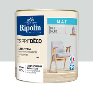 Peinture intérieure multi-support acrylique mat gris souris 0,5 L Esprit déco - RIPOLIN