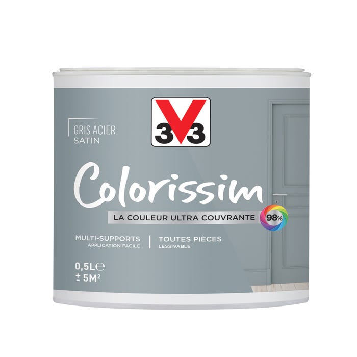 Peinture intérieure multi-supports acrylique satin gris acier 0,5 L - V33 COLORISSIM