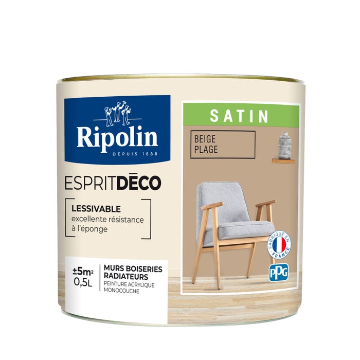 Peinture intérieure multi-supports acrylique satin beige plage 0,5 L Esprit déco - RIPOLIN