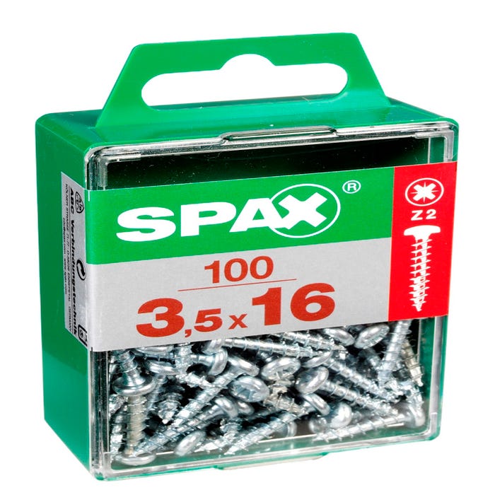 Lot de 100 vis acier tête ronde SPAX, Diam.3.5 mm x L.16 mm