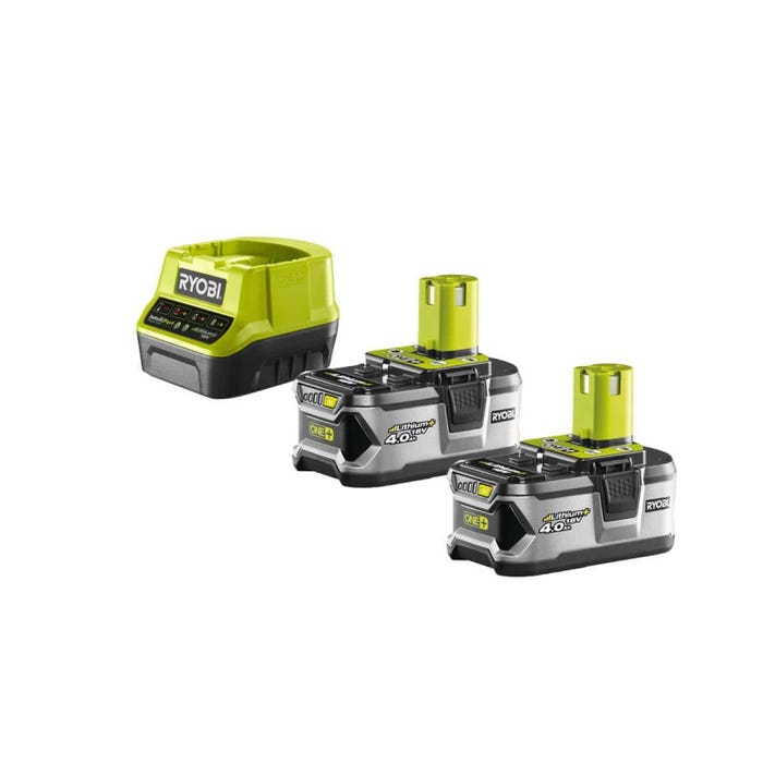 Pack 2 batteries RYOBI 18V One+ 4.0Ah - chargeur rapide 2.0Ah Lithium-ion RC18120-240