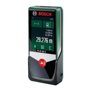 Telemetre laser numerique Bosch - PLR 50 C Livre avec 3 batteries 1,5 V LR03, Dragonne, Housse de protection