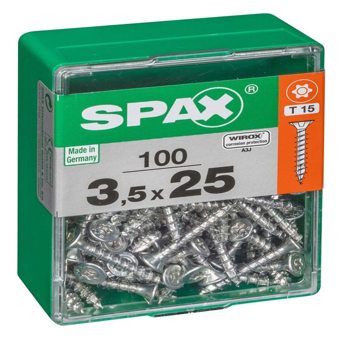 Lot de 100 vis acier tête autofraisée plate SPAX, Diam.3.5 mm x L.25 mm