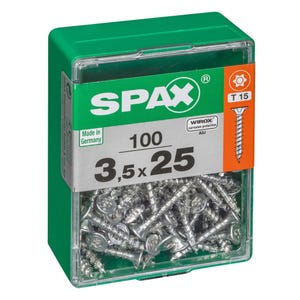 Lot de 100 vis acier tête autofraisée plate SPAX, Diam.3.5 mm x L.25 mm