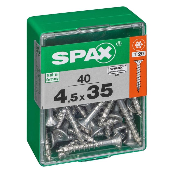 Lot de 40 vis acier tête autofraisée plate SPAX, Diam.4.5 mm x L.35 mm