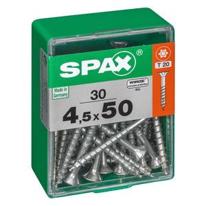 Lot de 30 vis acier tête autofraisée plate SPAX, Diam.4.5 mm x L.50 mm