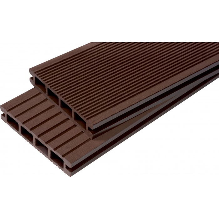 Lame terrasse bois composite alvéolaire Dual Chocolat, L: 360 cm, l: 14 cm, E: 25mm, Couverture: 0.5m²