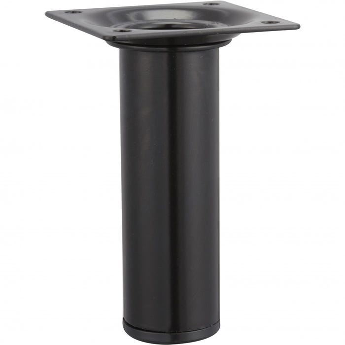 Pied de meuble cylindrique fixe acier époxy noir, 10 cm