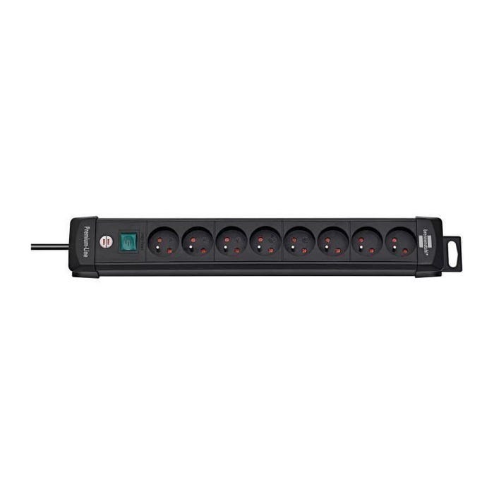 Brennenstuhl Multiprise Premium-Plus Noire - 8 prises - avec 3m de cable - Fabrication Francaise