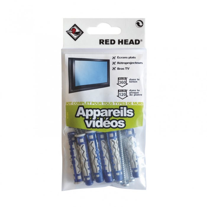 kit chevilles à verrouillage de forme appareils vidéos RED HEAD, Diam.8xL50mm