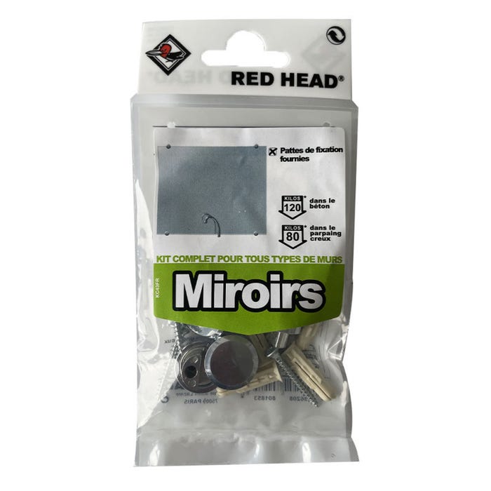 Kit complet de montage tous supports pour miroir chromé Red Head - 4 pièces