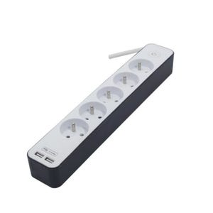 CHACON Bloc multiprise 5 prises 16 A avec 2 ports USB et cable 1,5 m HO5VV-F 3x1,5 mm2 blanc et gris