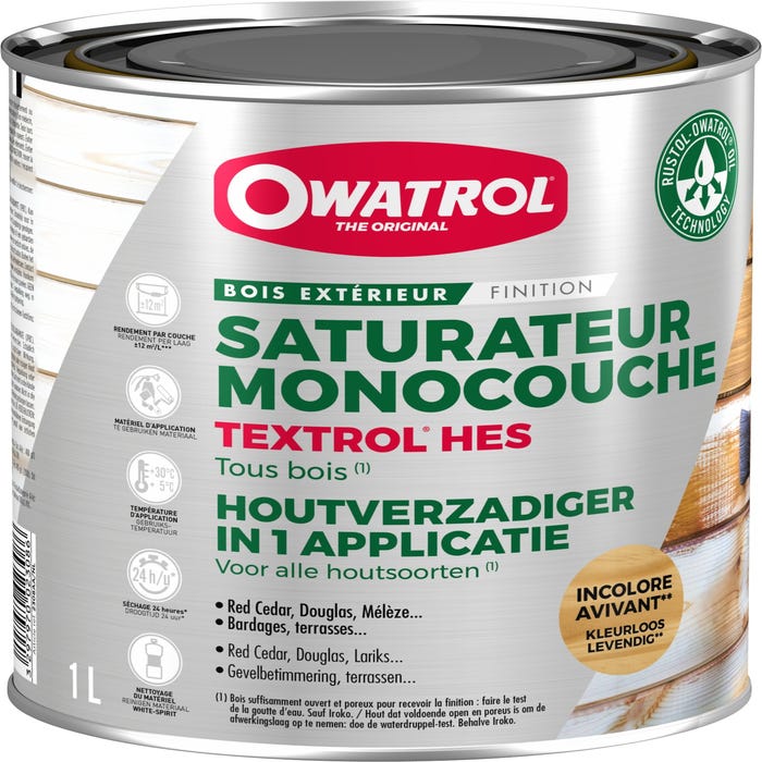 Saturateur monocouche Owatrol TEXTROL HES Incolore (ow20) 1 litre