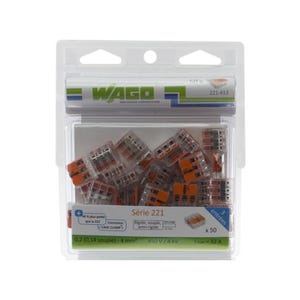 WAGO Pack de 50 Bornes de connexion universelle tous conducteurs - Type 221/ 3 entrées