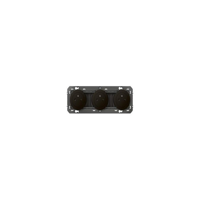 Triple prise de courant 2P+T Surface dooxie 16A précâblées finition noir - emballage blister - 095279