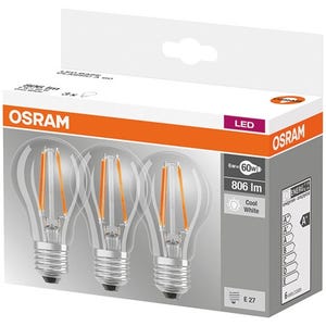 Lot de 3 ampoules Led standard 7W E27 - blanc froid OSRAM