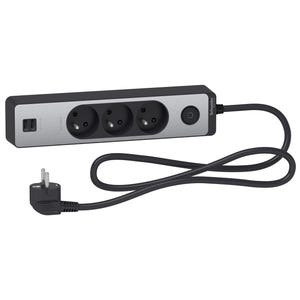 Bloc multiprises 3 Prises 2P+T et 2 USB (câble 1,5m) Noir et Aluminium - Schneider