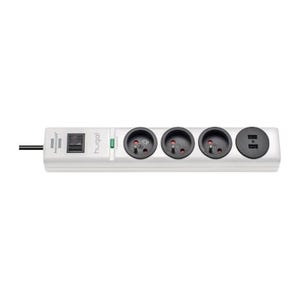 Brennenstuhl Multiprise hugo! Blanche - 3 prises + 2 prises USB - avec parafoudre et 2m de cable 19.500A