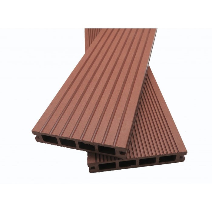 Lame terrasse bois composite alvéolaire Dual Brun rouge, L: 240 cm, l: 14 cm, E: 25mm, Couverture: 0.34m²