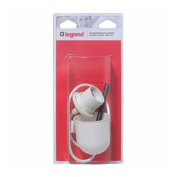 Kit de suspension douille DCL LEGRAND avec 1 douille E27 et 1 câble blanc longueur 60cm + fiche DCL