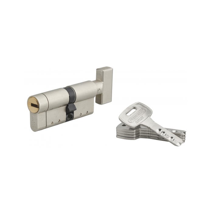 THIRARD - Cylindre de serrure à bouton Federal S, 30Bx42mm, nickel, anti-arrachement, anti-perçage, 5 clés