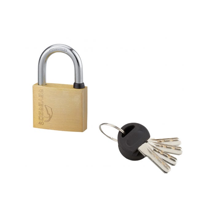 THIRARD - Cadenas à clé Reverso, laiton, extérieur, anse acier, 40mm, 4 clés