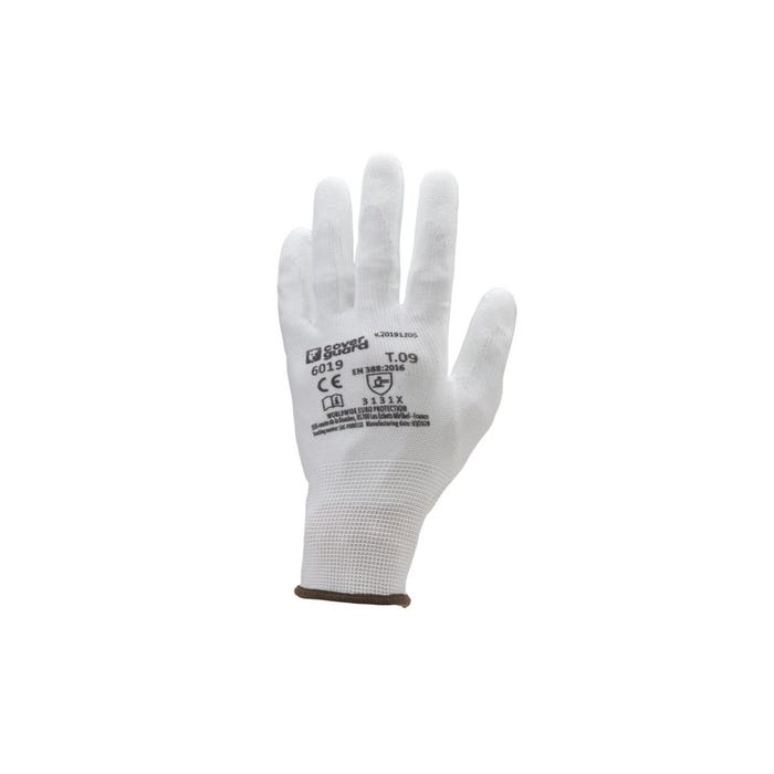 Lot de 10 paires de gants polyester blanc, paume end.PU blanc - COVERGUARD - Taille L-9