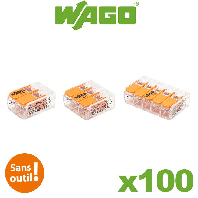 WAGO-Pot panaché de 100 bornes de connexion automatique 2, 3 et 5 entrées S221
