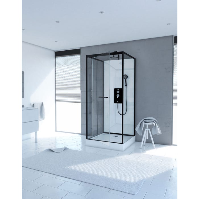 Cabine de douche carrée 70x70x225cm - extra blanc et profilé noir mat - LUNAR SQUARE 70