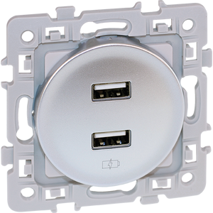 Prise chargeur double USB femelle - 5,5V - SQUARE Silver - Type A