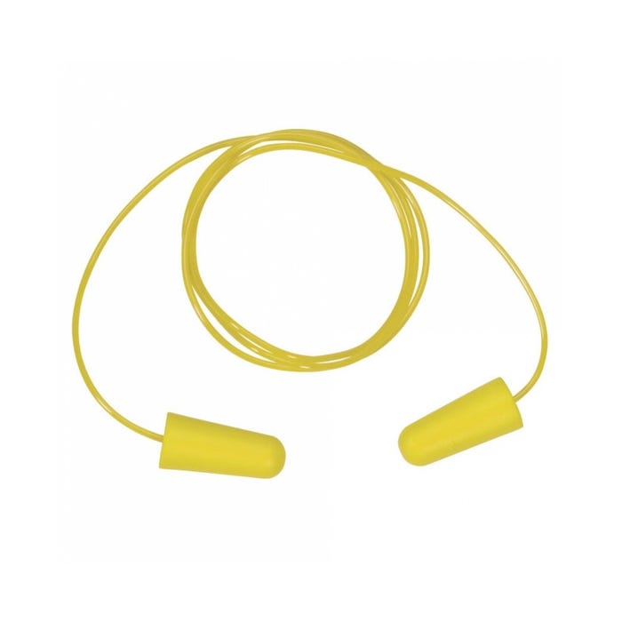 Bouchon d'oreilles polyuréthane avec cordelette jaune (boîte de 200 paires)