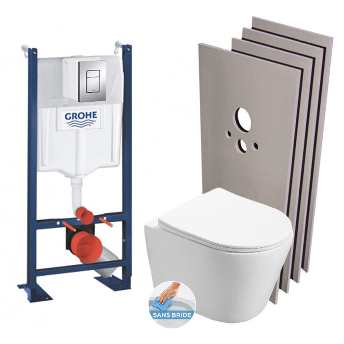 Grohe Pack WC Bâti autoportant + WC Swiss Aqua Technologies Infinitio sans bride + Plaque + Set habillage (ProjectInfinitio-1-sabo)