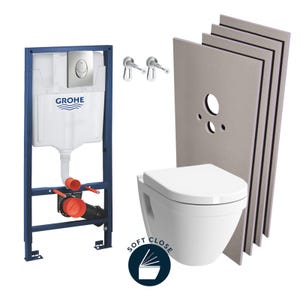 Grohe Pack WC Bâti-support Rapid SL + WC Vitra S50 + Abattant softclose + Plaque chrome + Set habillage (Grohe-S50Softclose-2-sabo)
