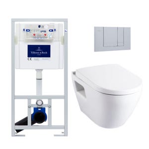 Villeroy & Boch Pack WC Bâti-support avec Cuvette Serel SM10 + Abattant softclose + Plaque chrome mat (ViConnectSM10-3)