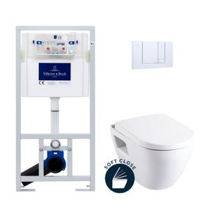 Villeroy & Boch Pack WC Bâti-support avec Cuvette Serel SM10 + Abattant softclose + Plaque chrome (ViConnectSM10-1)