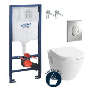 Grohe Pack WC Bâti-support Rapid SL + Cuvette Vitra S50 + Abattant softclose + Plaque chrome (GROHE-S50softclose-2)