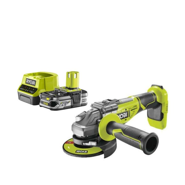 Pack RYOBI Meuleuse d'angle brushless 18V One+ R18AG7-0 - 1 Batterie 2.5Ah - 1 Chargeur rapide RC18120-125