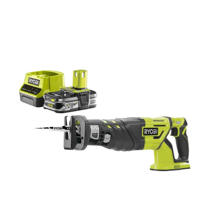 Pack RYOBI Scie sabre Brushless 18V One+ R18RS7-0 - 1 Batterie 2.5Ah - 1 Chargeur rapide RC18120-125