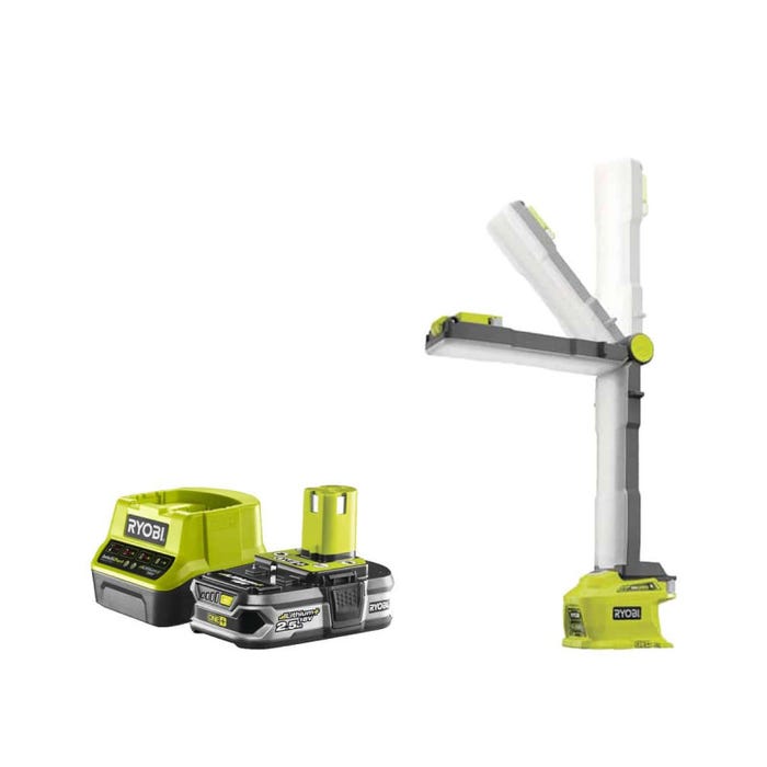 Pack RYOBI Lampe LED modulable 850 lumens 18V One+ R18ALF-0 - 1 Batterie 2.5Ah - 1 Chargeur rapide RC18120-125