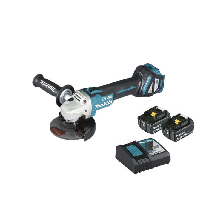 Meuleuse brushless MAKITA 18V 125mm - 2 batteries BL1850 5.0Ah - 1 chargeur rapide DC18RC DGA513RTJ