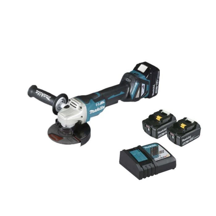 Meuleuse brushless MAKITA 18V 125mm - 2 batteries BL1850 5.0Ah - 1 chargeur rapide DC18RC DGA517RTJ
