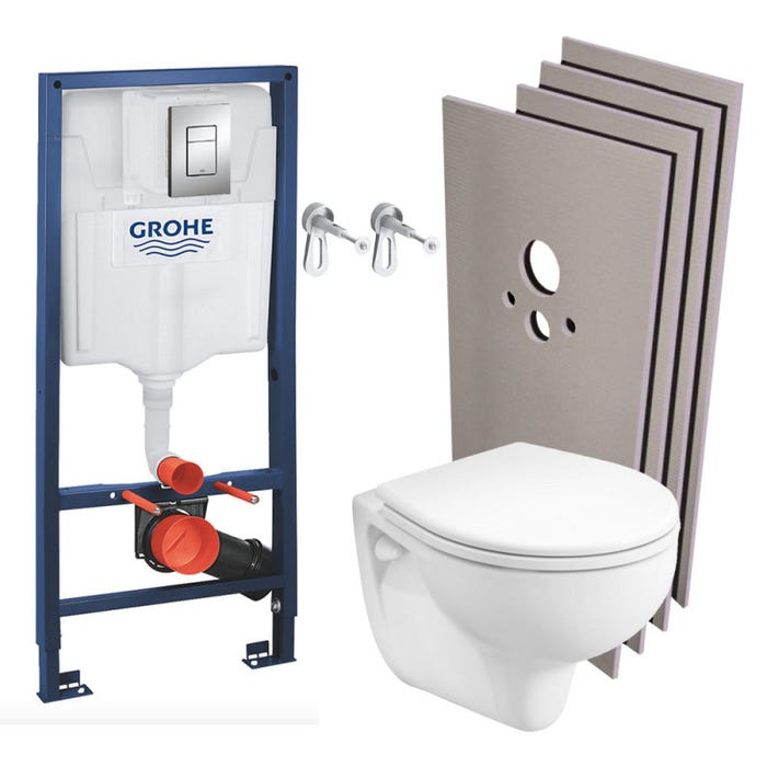 Grohe Pack WC bâti-support Rapid SL + Cuvette KOLO Rekord + Abattant + Plaque chrome + Set d'habillage (RapidSL-KOLO-1-sabo)