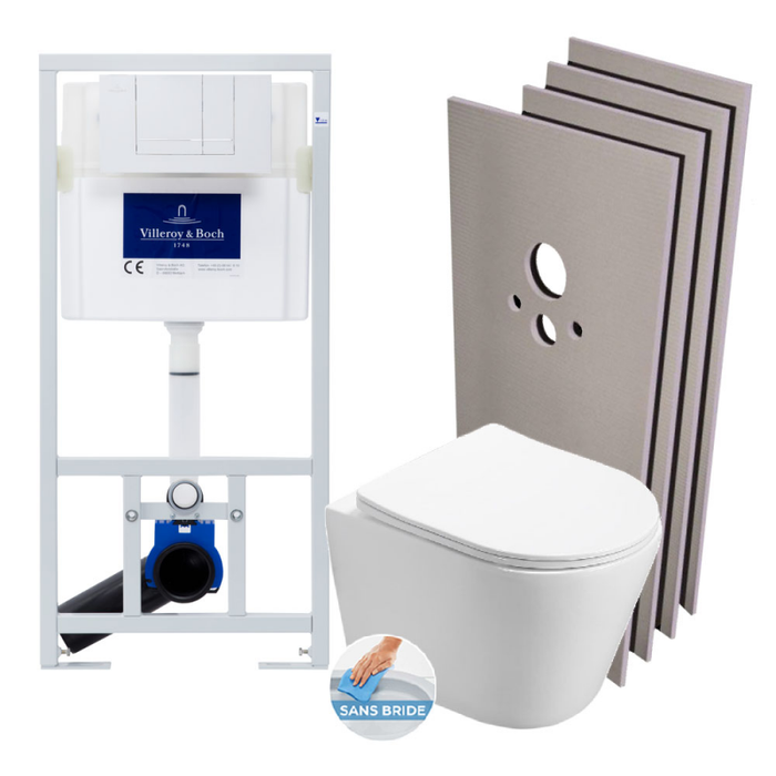 Villeroy & Boch Pack Wc Bâti-support + Wc Infinitio Rimless + Abattant Softclose + Plaque Blanche + Set D'habillage (viconnectinfinitio-2-sabo)