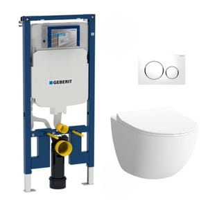 Geberit Pack WC Bati-support UP720 extra-plat + WC Vitra Sento sans bride + Abattant softclose + Plaque blanche