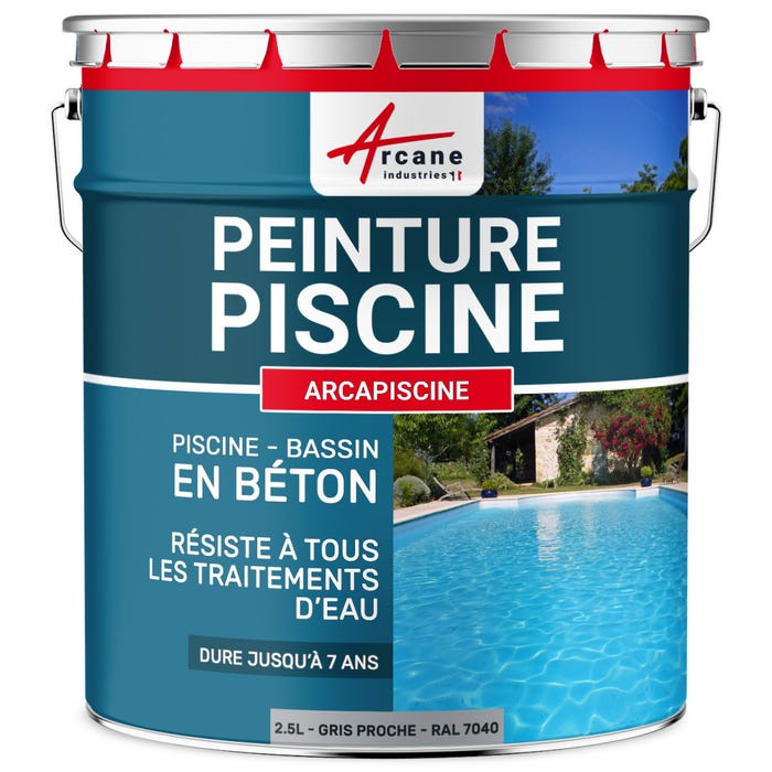 PEINTURE PISCINE BÉTON - 12 Couleurs - HAUTE RESISTANCE 7 ans - ARCAPISCINE Blanc - 2.5 L-ARCANE INDUSTRIES