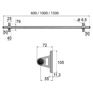 Barre d'accrochage 1.50m de long - Ø 25mm - FAC150