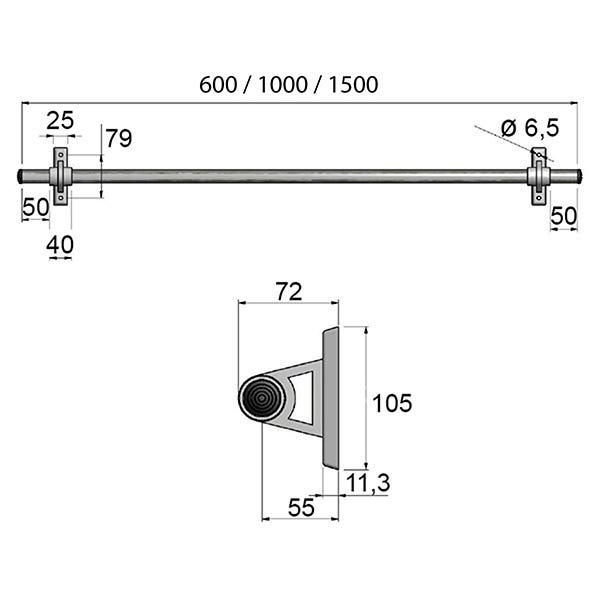 Barre d'accrochage 1.50m de long - Ø 25mm - FAC150