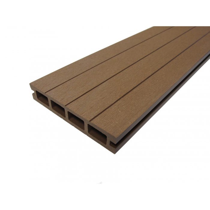Lame terrasse bois composite alvéolaire Qualita - Terre cuite, L : 360 cm, l : 14 cm, E : 25mm